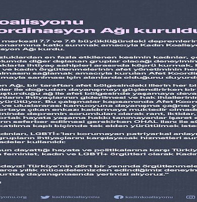 Kadın Koalisyonu Afet Koordinasyon Ağı Kuruldu