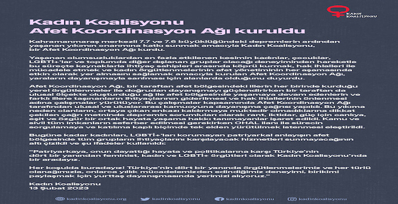 Kadın Koalisyonu Afet Koordinasyon Ağı Kuruldu